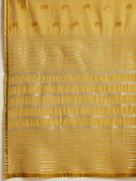 Mustard Yellow Woven Design Chanderi Silk Kurta with Palazzos & Dupatta