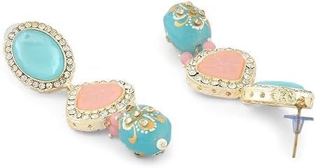 Turquoise Blue Pink Ethnic Choker Necklace Earring Maangtikka Ring Set For Women VitansEthnics