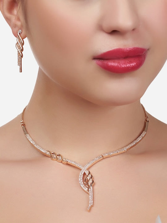 Rose-Gold Plated White CZ-Studded Jewellery Set VitansEthnics