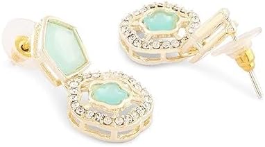 Women Mint Green Kundan Austrian Diamonds & Artificial Stones Indian Necklace Earring & Ring Set VitansEthnics