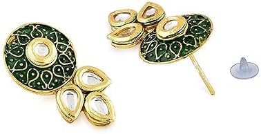 Green Enamel Multistrand Kundan Choker Necklace Earring & Ring Set For Women VitansEthnics