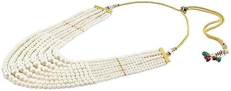 White Pearls Beaded Multistrand Statement Choker Necklace & Earring Set For Women VitansEthnics