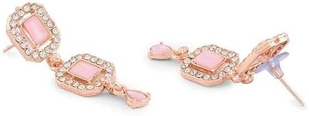 Pink Dazzling Stones Sleek Choker Necklace Earring & Ring Set For Women VitansEthnics