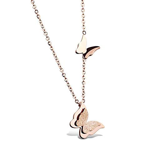 Rose Gold Plated Double Crystal Butterfly Cubic Zirconia Chain Pendant VitansEthnics