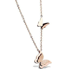 Rose Gold Plated Double Crystal Butterfly Cubic Zirconia Chain Pendant VitansEthnics