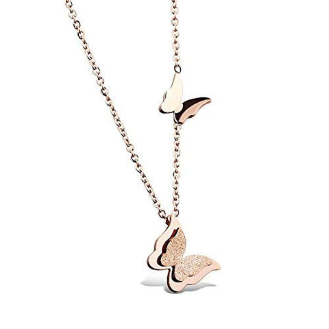 Rose Gold Plated Double Crystal Butterfly Cubic Zirconia Chain Pendant VitansEthnics