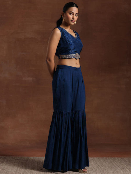 Embroidered Crop Top With Sharara and Shrug Set VitansEthnics