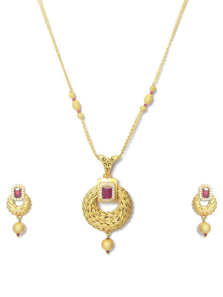 Gold-Plated Maroon & White Ruby & AD-Studded & Beaded Handcrafted Jewelry Set VitansEthnics