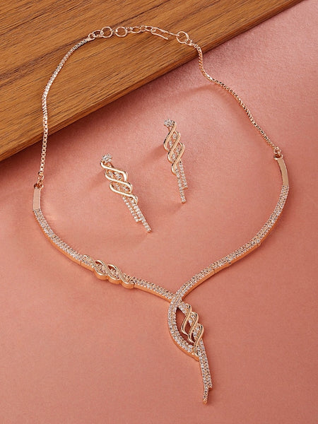 Rose-Gold Plated White CZ-Studded Jewellery Set VitansEthnics