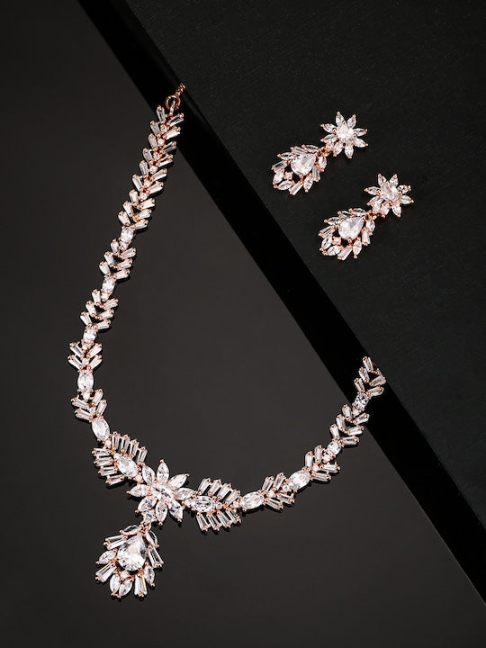 Rose Gold-Plated AD & CZ Studded Jewellery Set VitansEthnics