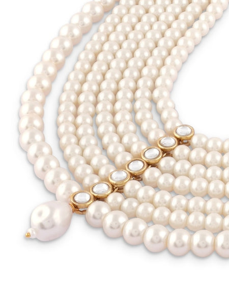 Gold Plated Beaded Layered Pearl Choker Necklace Jewellery Set VitansEthnics