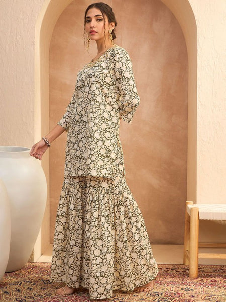 Floral Printed Kurta with Sharara Pants Set