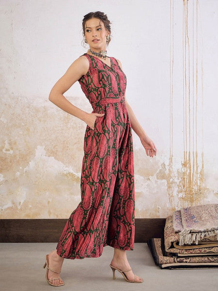 14Ethnic Motifs Printed Sleeveless Jumpsuit For Women, Indian Jumpsuit, Indian One Piece Dress, Indo Western Outfit, Fusion Outfit VitansEthnics