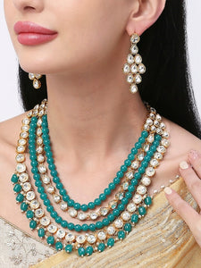 Gold-Plated White Kundan Studded Jewellery Set VitansEthnics