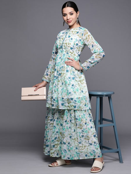 Long Sleeves Floral Printed Anarkali Kurta with Sharara For Women, Co-Ords Set, Palazzo Kurti Set, Coord Set, Ethnic Indian Dress, Kurti Set VitansEthnics