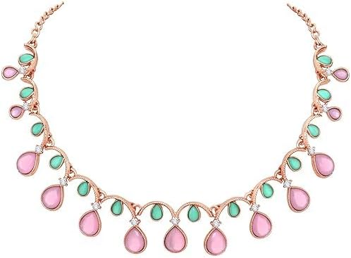 Rose Gold And Silver Plated Stone Necklace with Earrings for Women Jewelry Set for Party, Wedding Guest Statement Jewelry Set Statement Dainty Necklace Set VitansEthnics