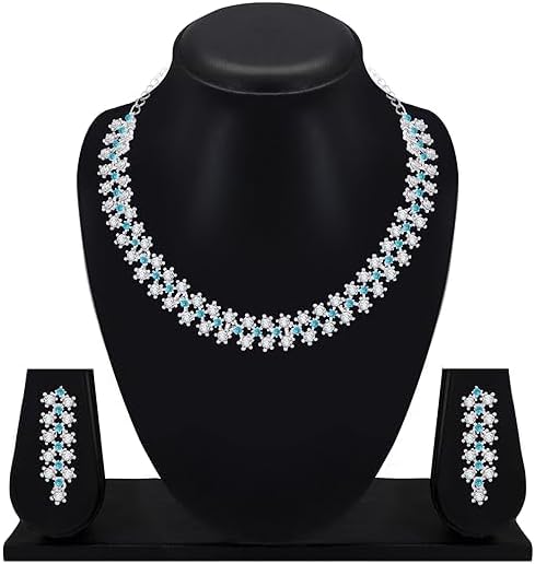 Silver Jewelry Set Wedding Jewelry Sets for Brides Bridesmaid Rhinestone Crystal Statement Choker Necklace Earrings Bracelet Set Bridal Wedding Prom Jewelry Accessories for Women VitansEthnics