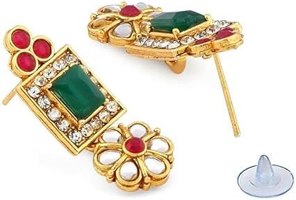 Green & Pink Stones Ethnic Choker Necklace Earring & Ring Set For Women VitansEthnics