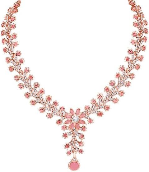 Flower Rose Gold Plated Crystal Studded Engagement Jewellery Set VitansEthnics
