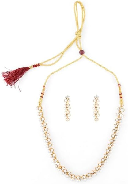 Gold Toned & White Contemporary Pearls Studded Jewelry Set VitansEthnics