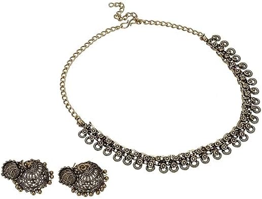 Oxidized German Silver Necklace with Earring for Women VitansEthnics