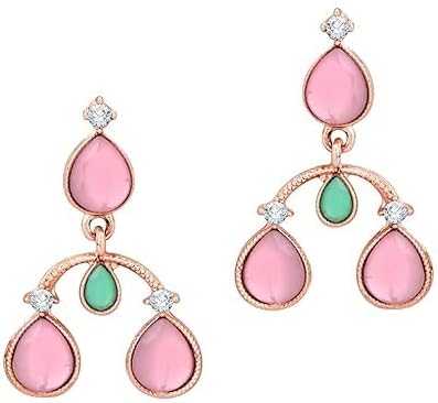 Rose Gold And Silver Plated Stone Necklace with Earrings for Women Jewelry Set for Party, Wedding Guest Statement Jewelry Set Statement Dainty Necklace Set VitansEthnics