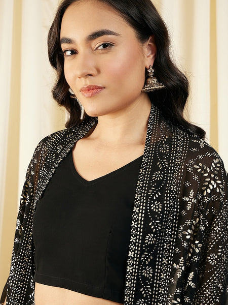 Women Crop Top With Draped Skirt And Shrug set VitansEthnics