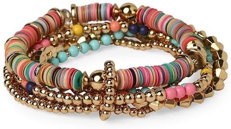 Women Gold Toned Pink Gold Plated Elasticated Beaded Bracelet VitansEthnics
