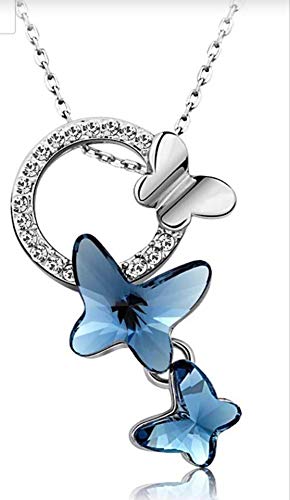 Platinum Silver Plated Crystal Butterfly Chain Pendant Necklace VitansEthnics
