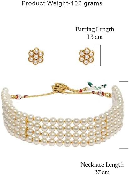 Gold Tone Ethnic Multistrand Pearl Choker Necklace & Earring Set For Women Indian Jewelry Set VitansEthnics