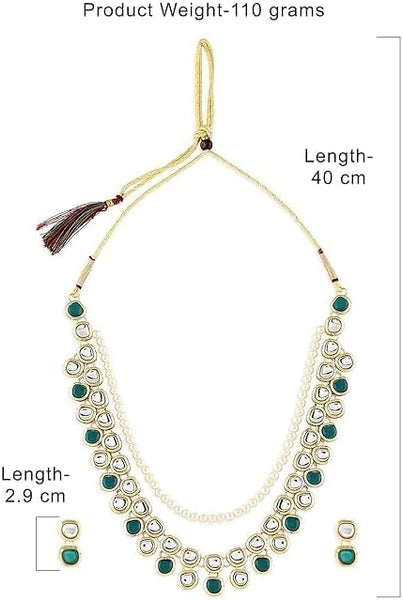 Green Kundan Multi Layers Necklace Earring & Ring Set For Women VitansEthnics
