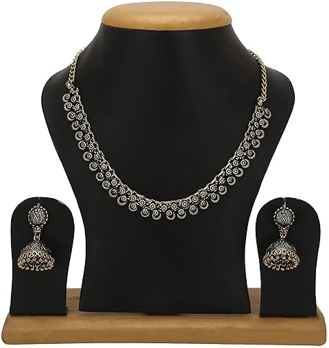 Oxidized German Silver Necklace with Earring for Women VitansEthnics