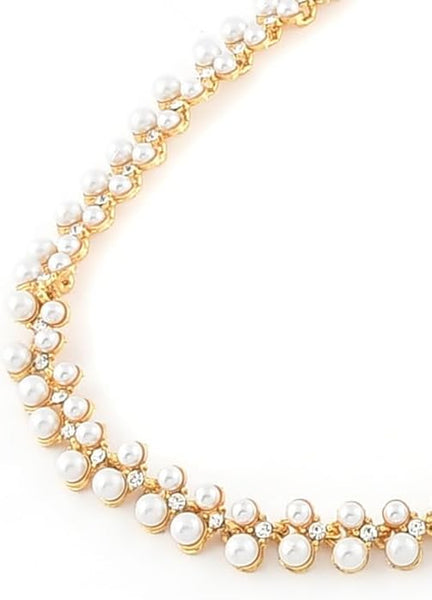 Gold Toned & White Contemporary Pearls Studded Jewelry Set VitansEthnics
