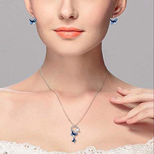 Platinum Silver Plated Crystal Butterfly Chain Pendant Necklace VitansEthnics