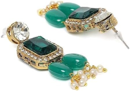 Women Green Stones & Beads Multistrand Indian Traditional Choker Necklace & Earring VitansEthnics