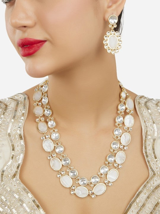 Gold-Plated Stones Studded Jewellery Set VitansEthnics