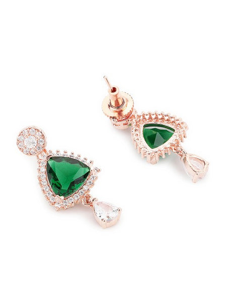 Green Rose Gold-Plated American Diamond CZ Pearl Jewelry Set VitansEthnics