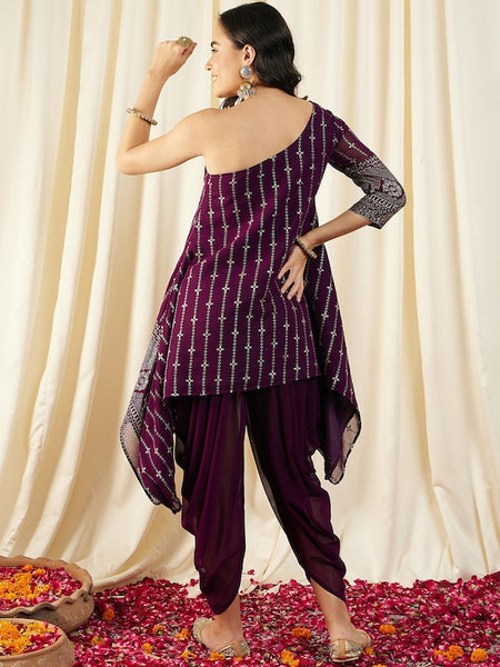 One Shoulder Asymmetric Top with Dhoti Pants vitansethnics
