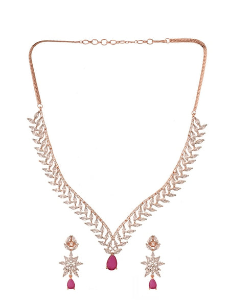 Women Rose Gold-Plated Red & White AD Studded Handcrafted Jewellery Set VitansEthnics