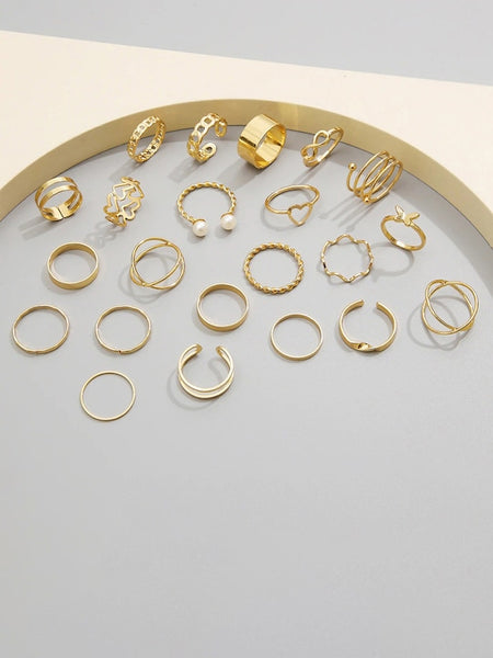 Women Set Of 23 Gold-Plated Finger Rings VitansEthnics