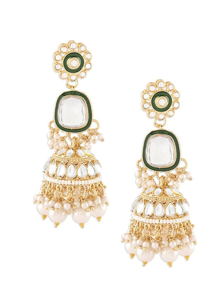 Gold Plated Kundan Studded & Pearls Beaded Jewellery Set VitansEthnics