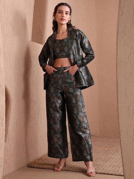 Crop Top With Trousers and Blazer Set for Women | Indian Pant Suit VitansEthnics