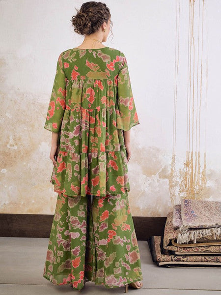 5Printed Sequin Embellished Flared Kurti with Palazzo For Women, Co-Ords Set, Indo Western Outfit, Ethnic Indian Dress, Fusion Suit Set VitansEthnics