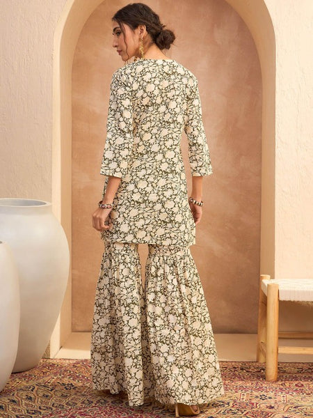 Floral Printed Kurta with Sharara Pants Set