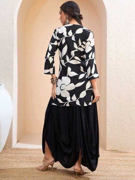 Floral Embroidered Patchwork Kurti With Dhoti Pants Set