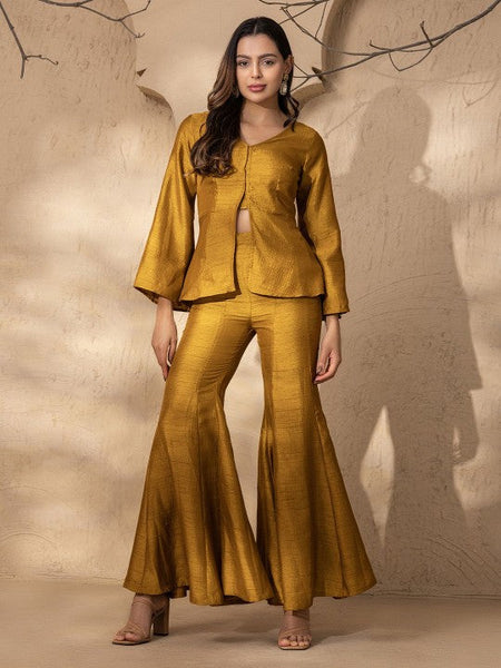 V Neck Slit Front Peplum Top With Palazzo Coord Set VitansEthnics