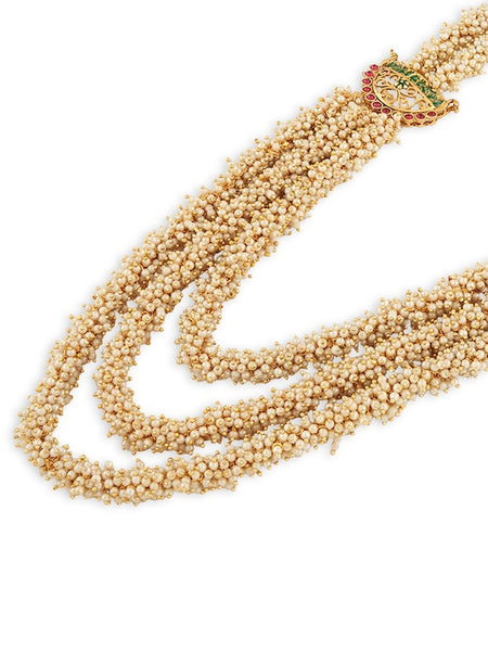 Gold-Plated Pink & Green Stone-Studded & Pearl-Beaded Jewellery Set VitansEthnics
