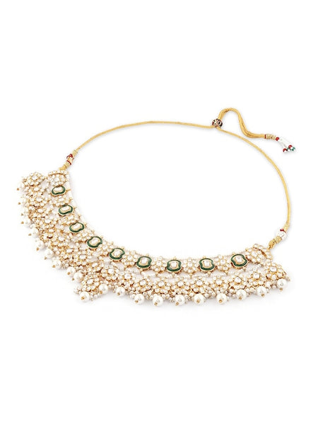 Gold Plated Kundan-Studded & Beaded Necklace And Earrings With Maang Tika VitansEthnics