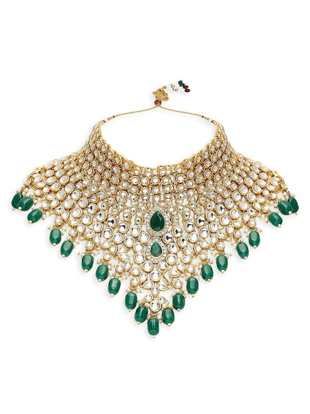 Gold-Plated Stone-Studded & Beaded Bridal Wedding Jewelry Set VitansEthnics