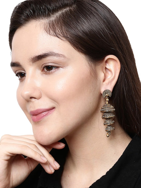 Black & Gold-Plated Enamelled Dome Shaped Jhumka Drop Earrings VitansEthnics
